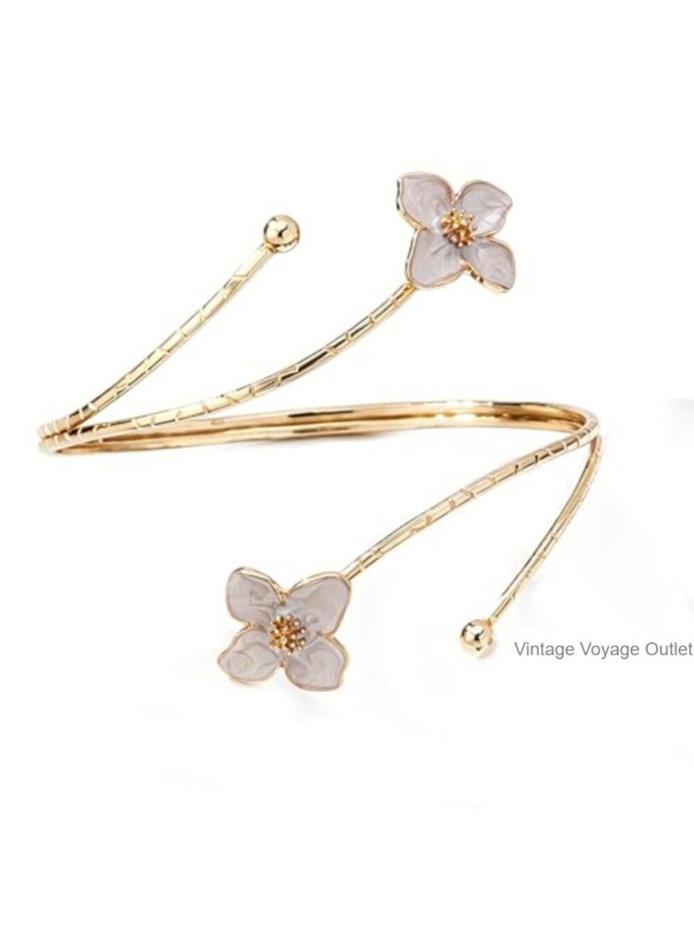 Adjustable Gold Tone Flower Floral Arm Cuff Bracelet Bangle Statement Jewelry